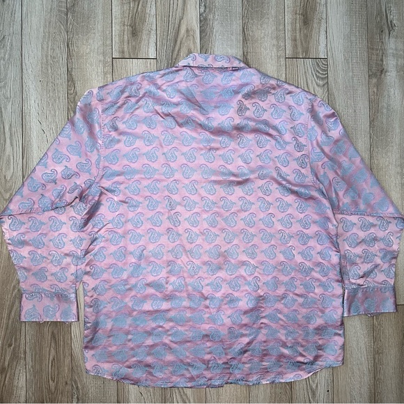 Créme De Silk “CDS Couture”100% Silk Lavender Paisley Print Button Down - Picture 6 of 7